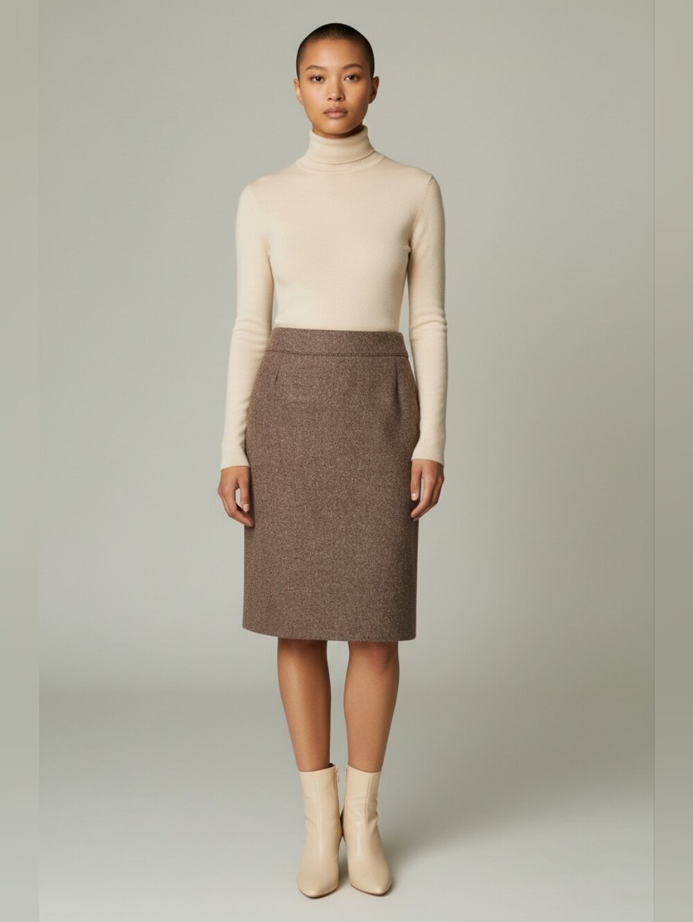 Vintage Pendelton Virgin Wool Knee Length Pencil Skirt Brown 8 USA Tweed Classic